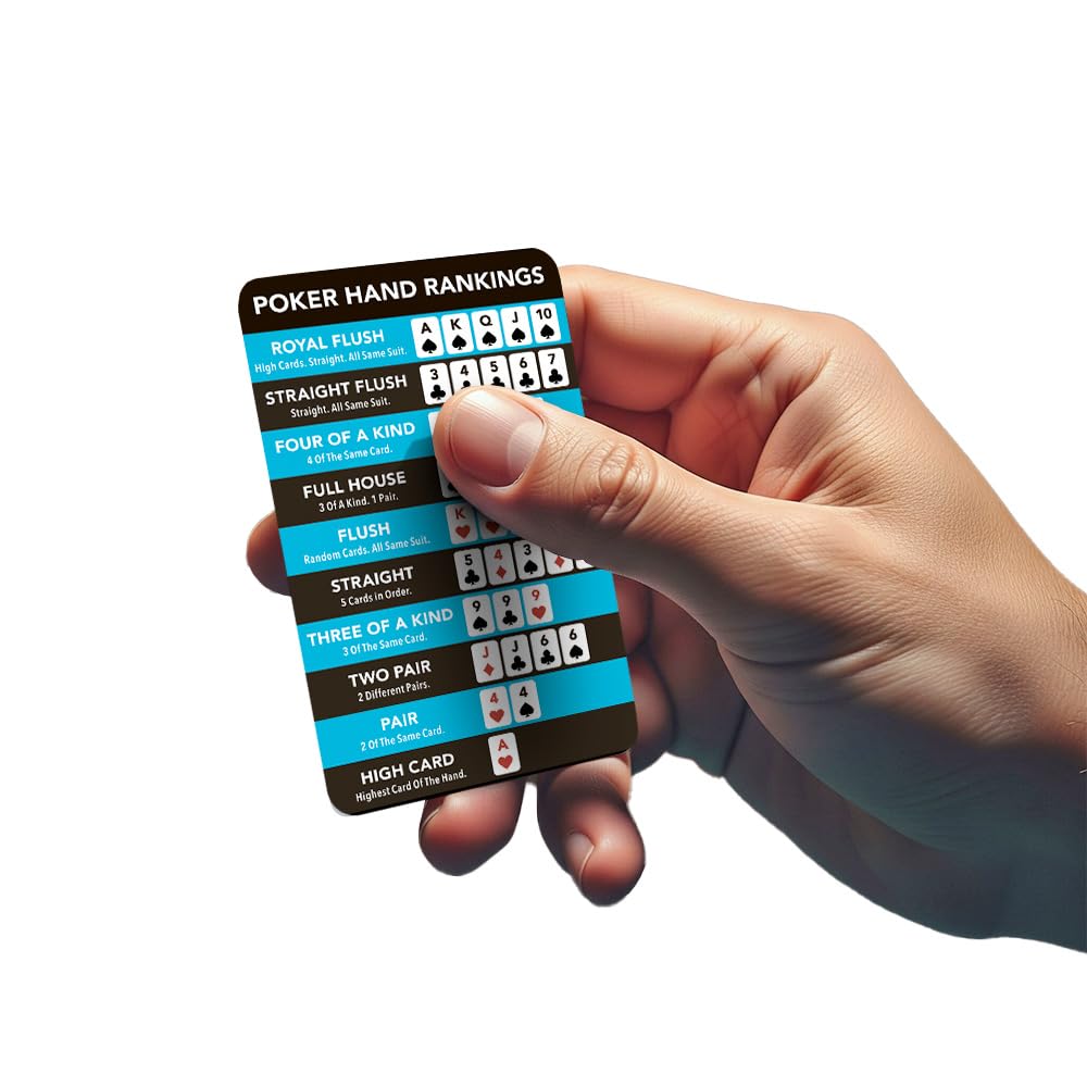 Blackjack Poker Hand Ranking Card – Texas Hold'em Cheat Sheet, Waterproof, Double-Sided (1-Pack)