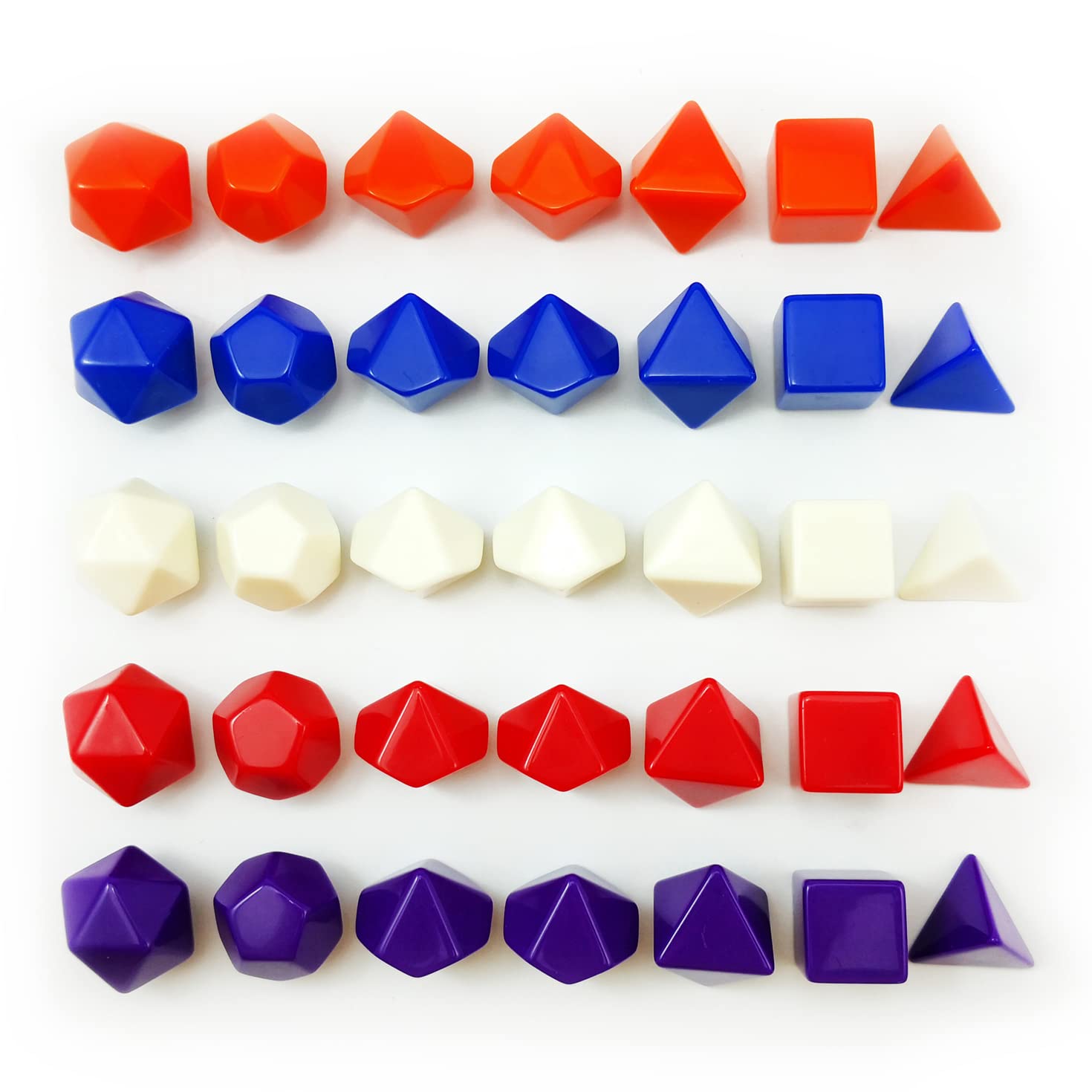 Blank Polyhedral Dice Set 35pcs – Solid Colors Acrylic Dice for DIY Printing and Engraving
