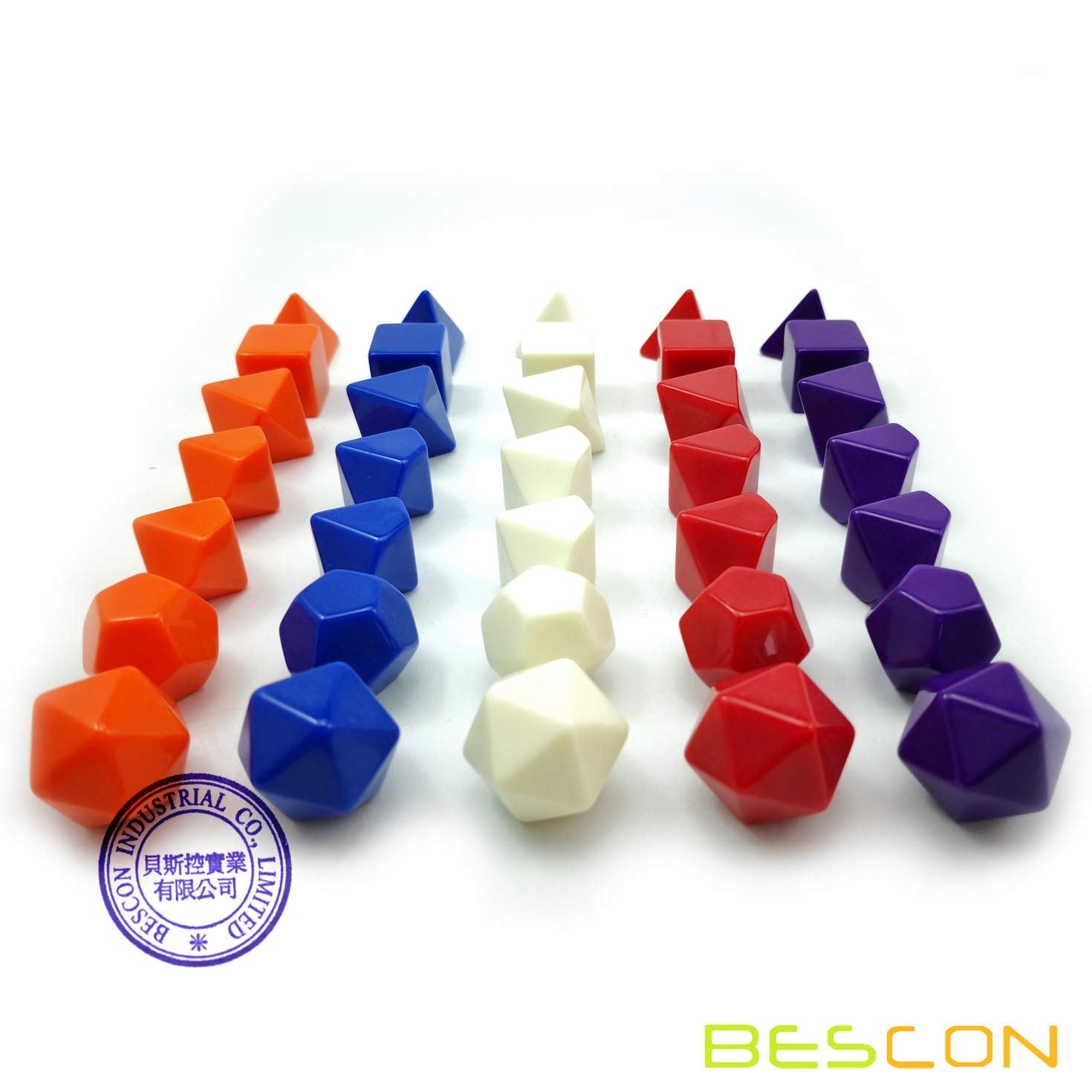 Blank Polyhedral Dice Set 35pcs – Solid Colors Acrylic Dice for DIY Printing and Engraving