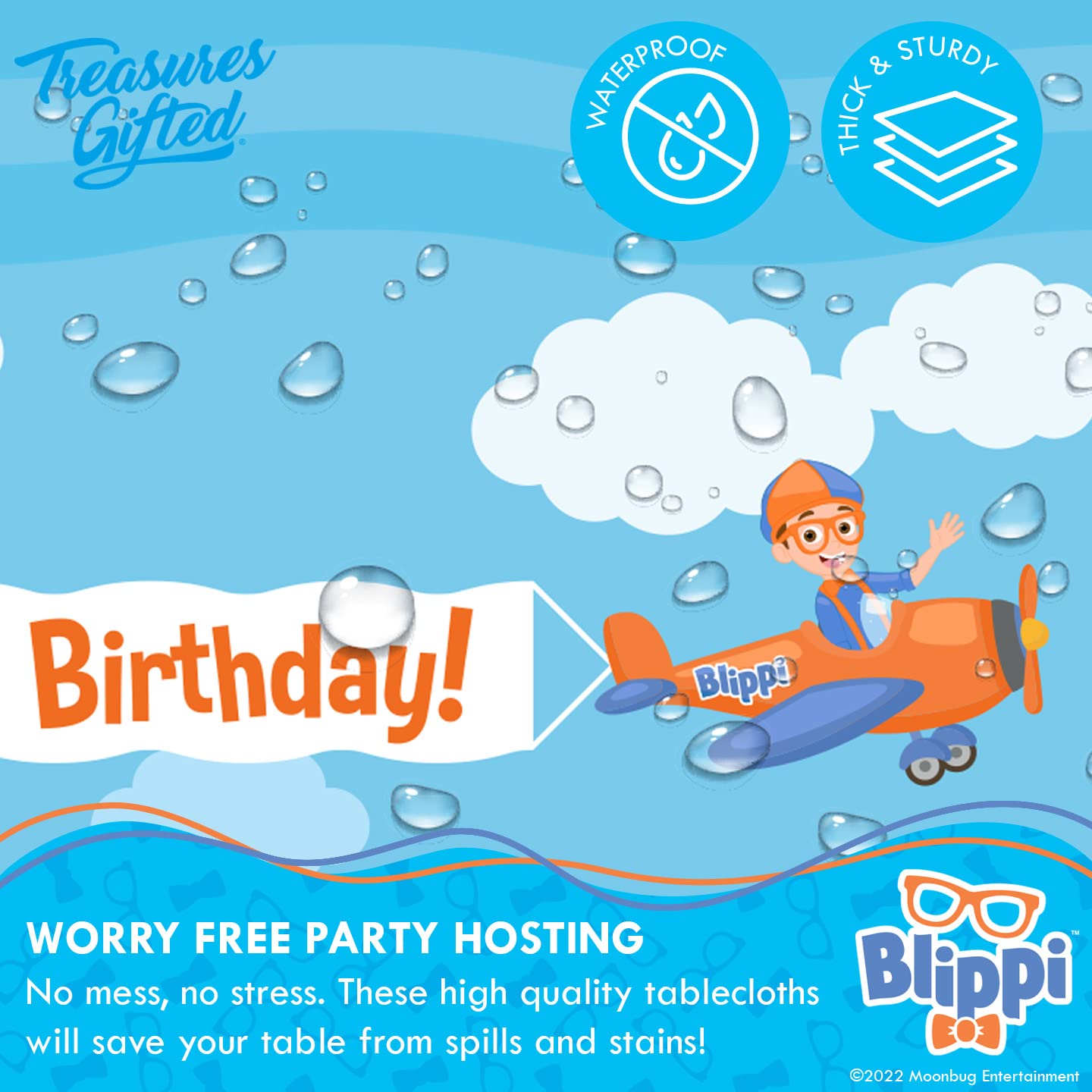 Blippi Tablecloth 54x108 inches – Treasures Gifted Licensed Plastic Party Table Cover