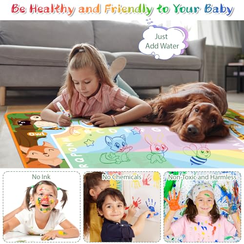 BlissfulBlend Water Doodle Mat 40x32 Inches – Mess-Free Magic Water Pens, 19-Piece Set for Toddlers Ages 3-9