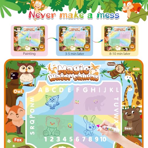 BlissfulBlend Water Doodle Mat 40x32 Inches – Mess-Free Magic Water Pens, 19-Piece Set for Toddlers Ages 3-9