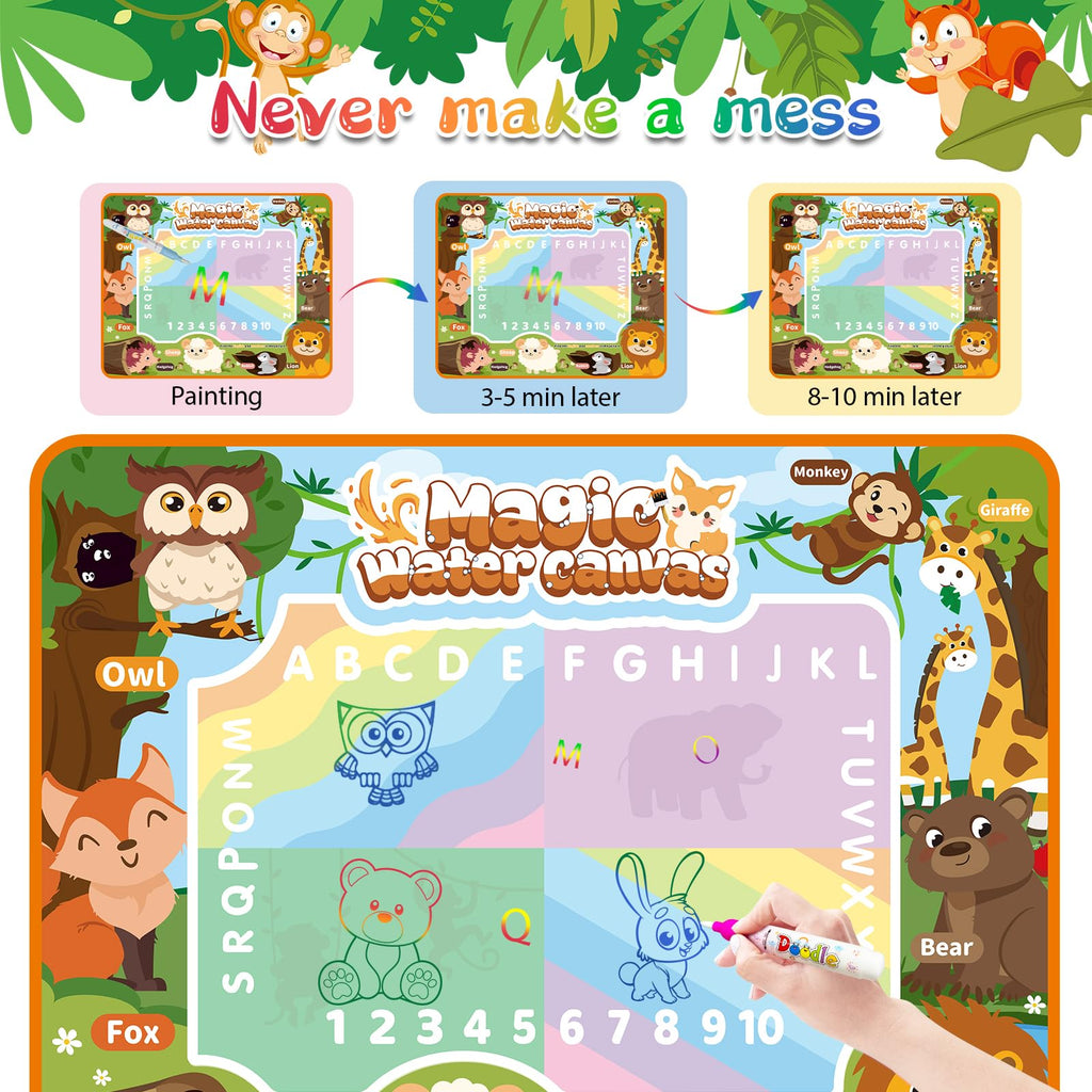 BlissfulBlend Water Doodle Mat 40x32 Inches – Mess-Free Magic Water Pens, 19-Piece Set for Toddlers Ages 3-9