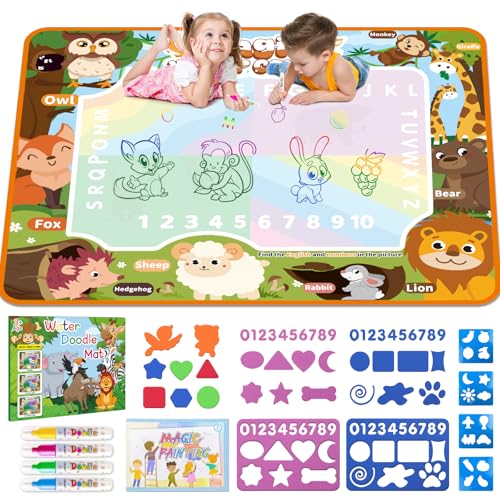 BlissfulBlend Water Doodle Mat 40x32 Inches – Mess-Free Magic Water Pens, 19-Piece Set for Toddlers Ages 3-9