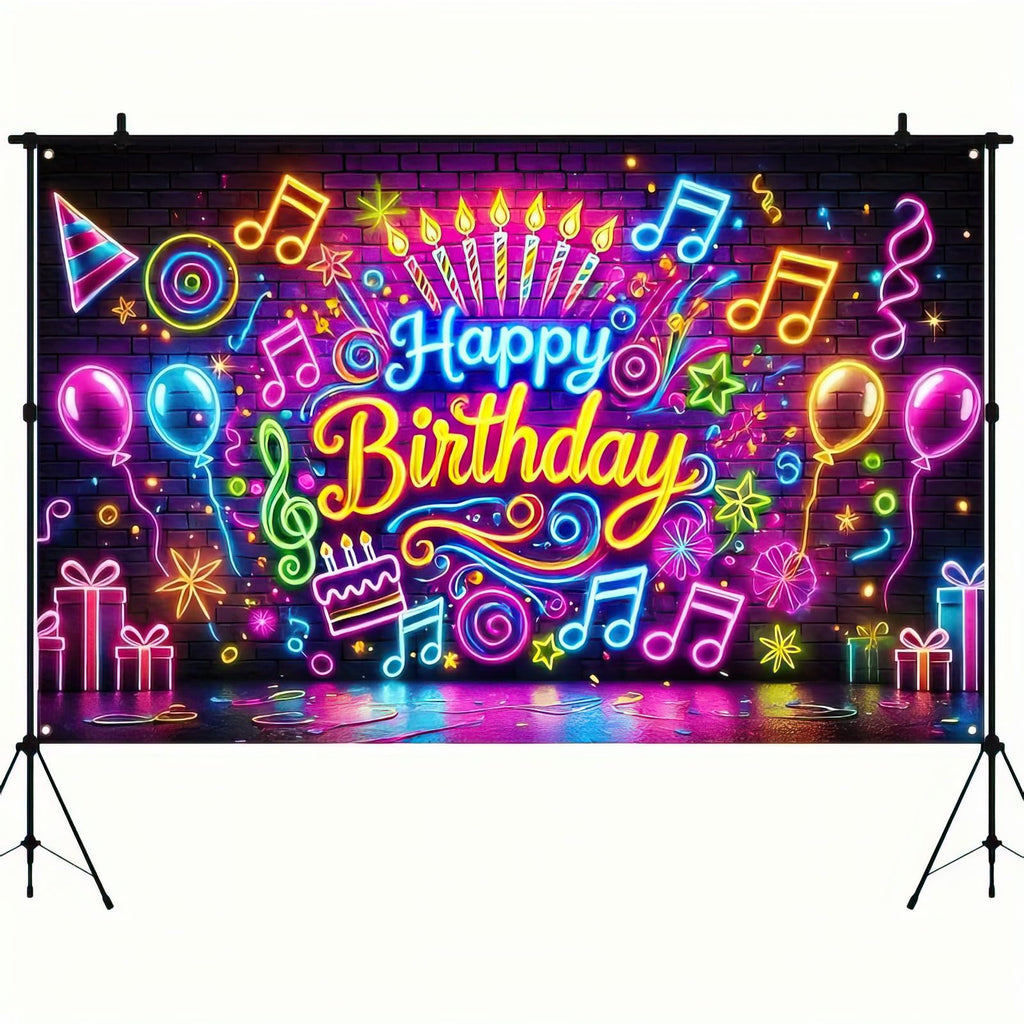 BlissYard Neon Happy Birthday Banner 71x43 Inch Glow in the Dark Backdrop for Kids Parties