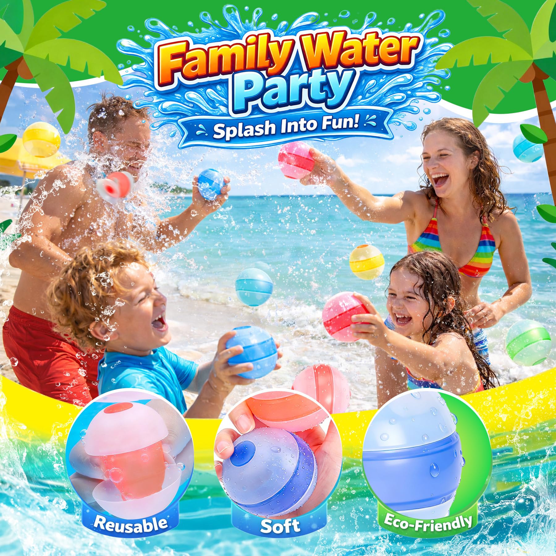 BlivEclat Reusable Water Balloons 6 Pack – Self-Sealing, No Magnets, Eco-Friendly Silicone Splash Balls