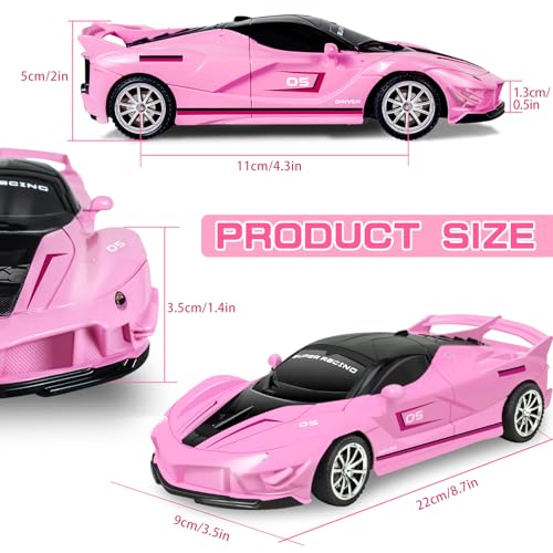 Bloolilies 1:18 Scale Pink Remote Control Car for Girls Ages 3-12 with LED Headlights