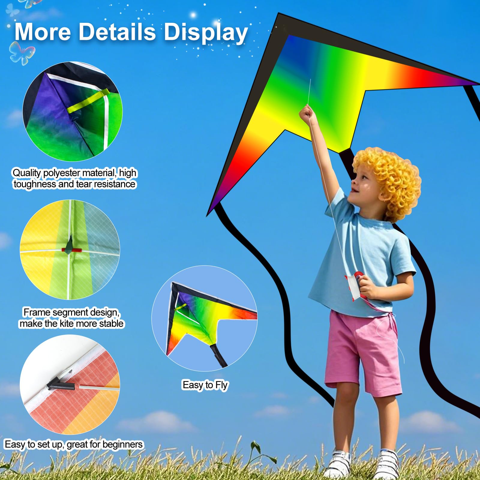 Bloolilies 3-Pack Delta Kites – Rainbow, 39.5 x 19.7 Inch, 328ft Line, Easy to Fly for Kids and Adults