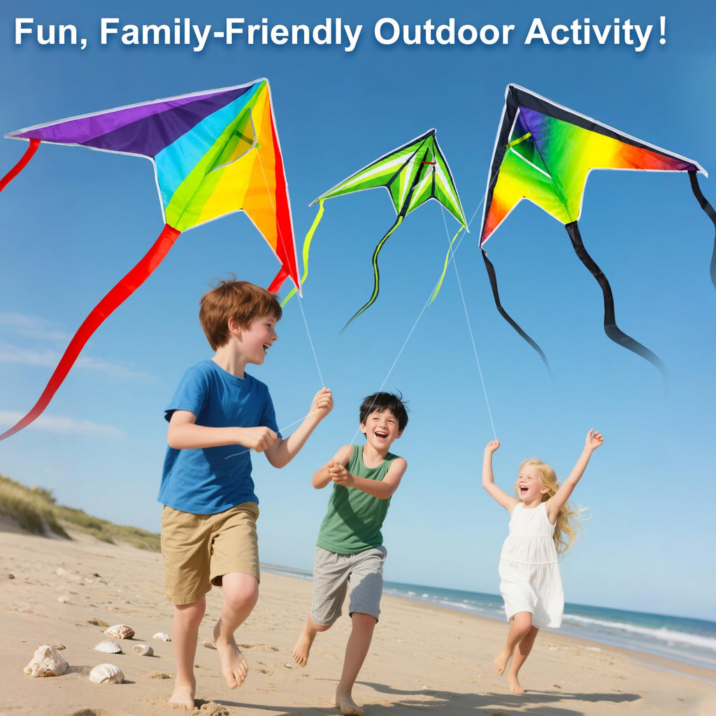 Bloolilies 3-Pack Delta Kites – Rainbow, 39.5 x 19.7 Inch, 328ft Line, Easy to Fly for Kids and Adults