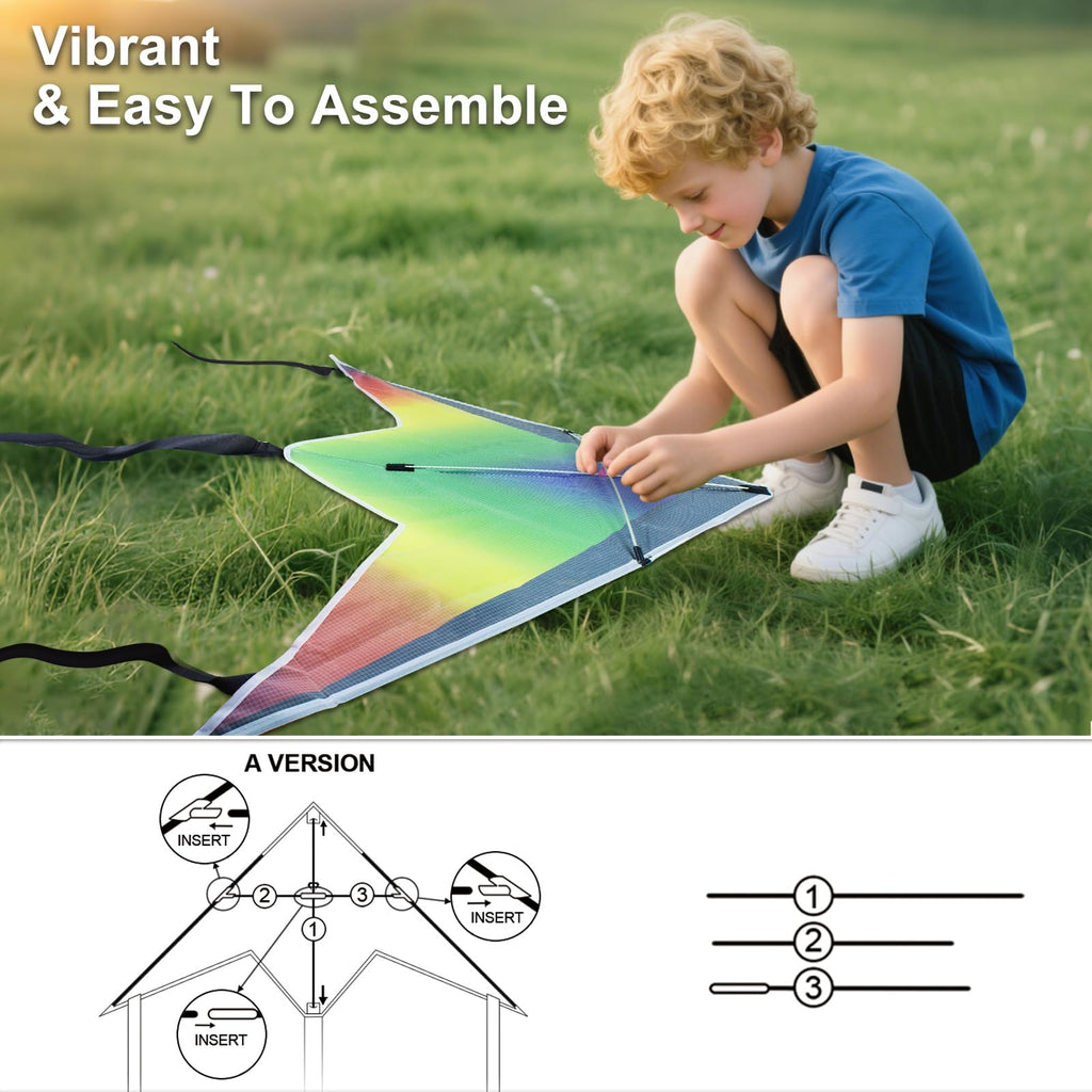 Bloolilies 3-Pack Delta Kites – Rainbow, 39.5 x 19.7 Inch, 328ft Line, Easy to Fly for Kids and Adults