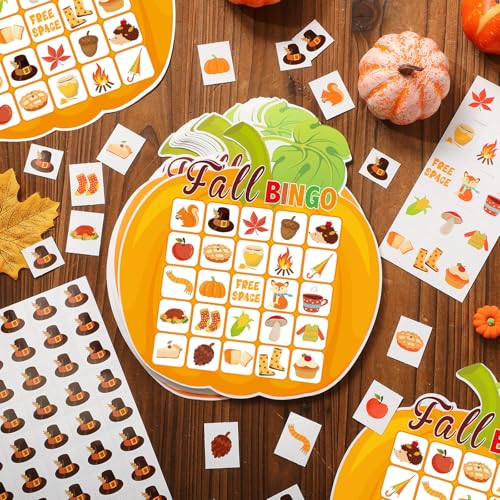 Blosssound Fall Bingo Game – 24 Pumpkin Bingo Cards for Autumn Parties, Classroom Activities, and Harvest Celebrations