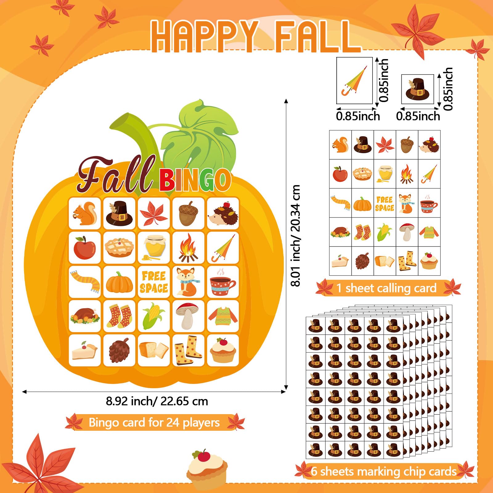 Blosssound Fall Bingo Game – 24 Pumpkin Bingo Cards for Autumn Parties, Classroom Activities, and Harvest Celebrations