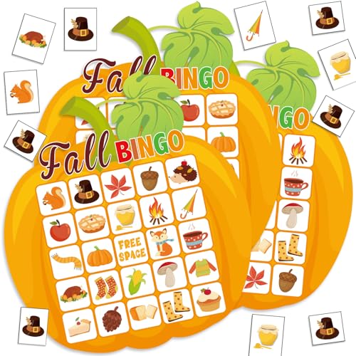 Blosssound Fall Bingo Game – 24 Pumpkin Bingo Cards for Autumn Parties, Classroom Activities, and Harvest Celebrations