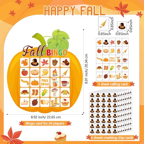 Blosssound Fall Bingo Game – 24 Pumpkin Bingo Cards for Autumn Parties, Classroom Activities, and Harvest Celebrations