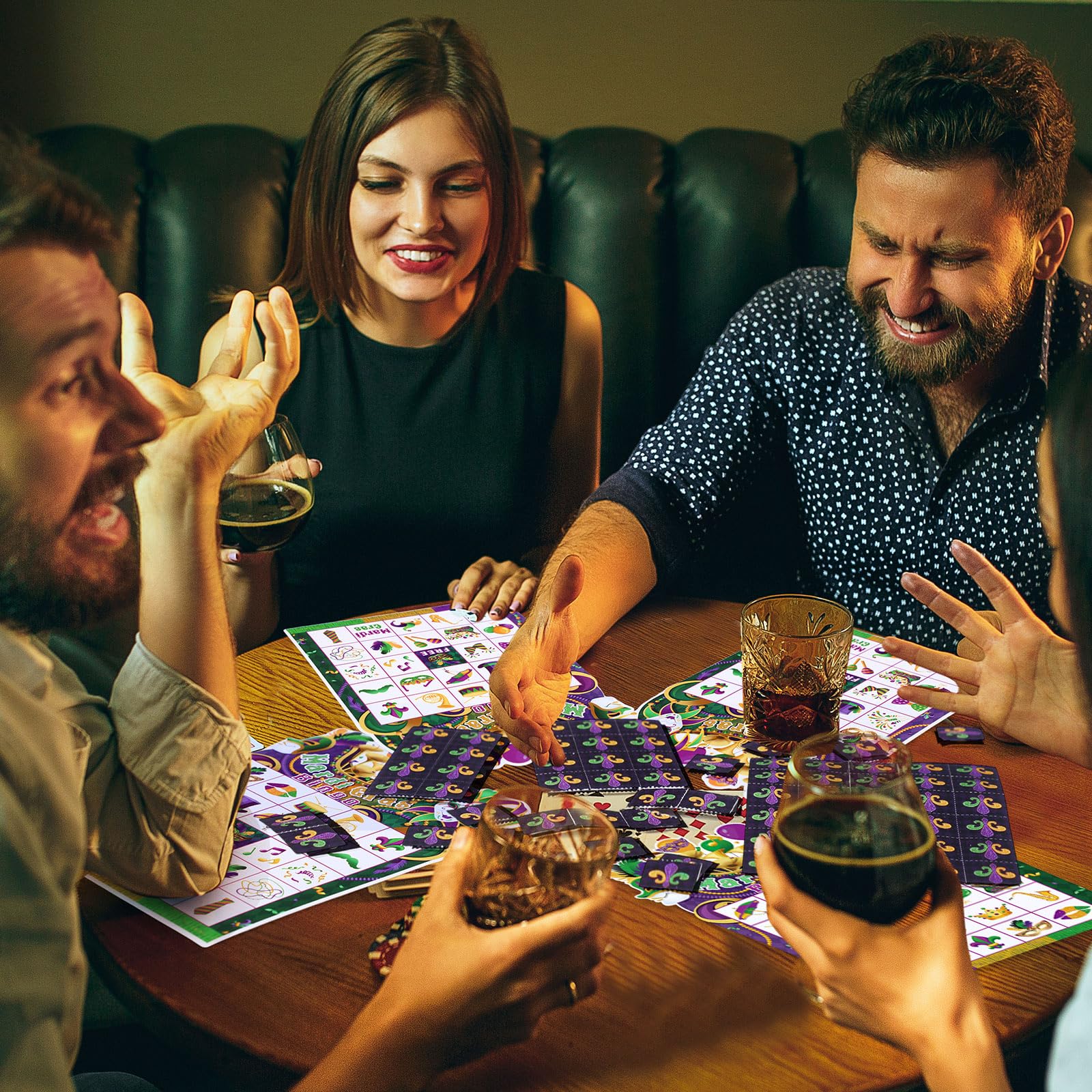 Blosssound Mardi Gras Bingo Set – 24 Player Carnival Bingo Cards with Calling Card and Chips