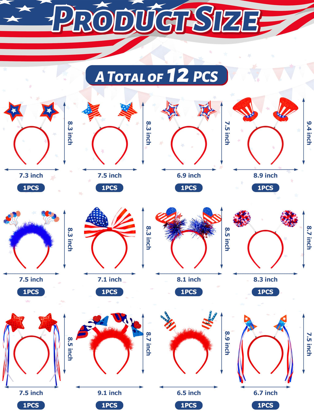 Blowata 4th of July Headband – Patriotic Parade Decoration & Party Favor Accessory