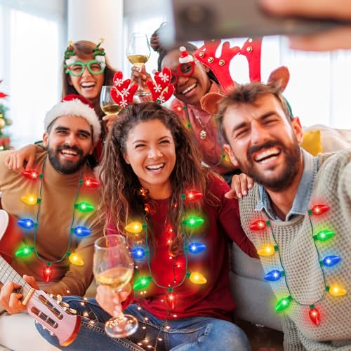 Blowata 5-Pack Christmas Light-Up Necklaces - 9 Bulbs Each, 3 Modes, 40-Inch, Battery Included