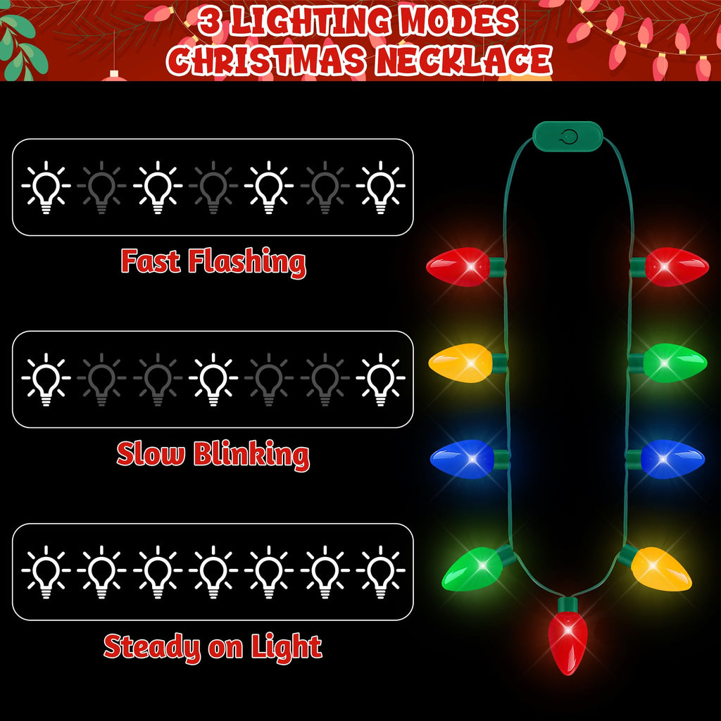 Blowata 5-Pack Christmas Light-Up Necklaces - 9 Bulbs Each, 3 Modes, 40-Inch, Battery Included