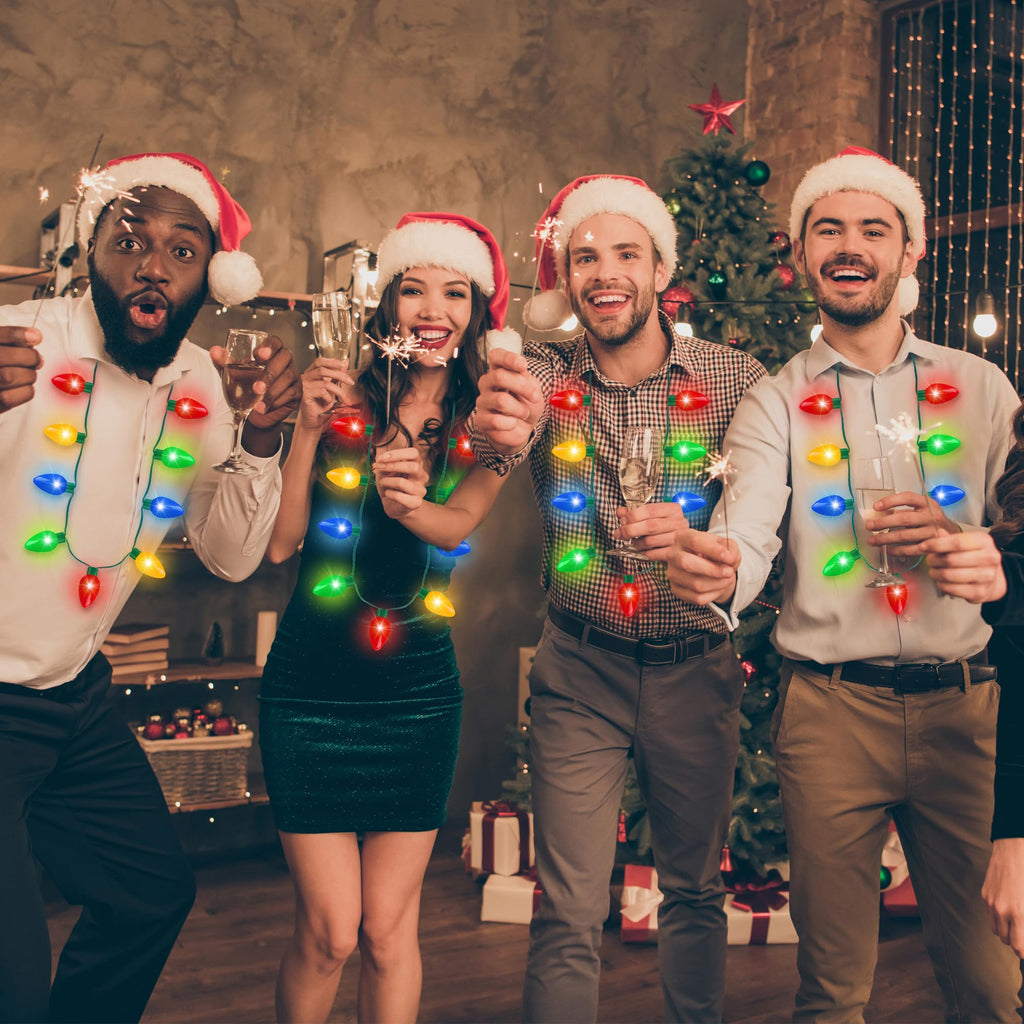 Blowata 5-Pack Christmas Light-Up Necklaces - 9 Bulbs Each, 3 Modes, 40-Inch, Battery Included