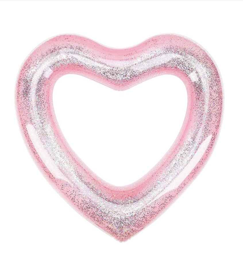 Blublu Park Inflatable Heart Pool Float - Light Pink PVC Swim Ring for Adults, 47x39 Inches, Holds 440 lbs