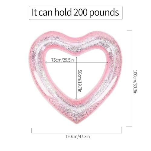 Blublu Park Inflatable Heart Pool Float - Light Pink PVC Swim Ring for Adults, 47x39 Inches, Holds 440 lbs