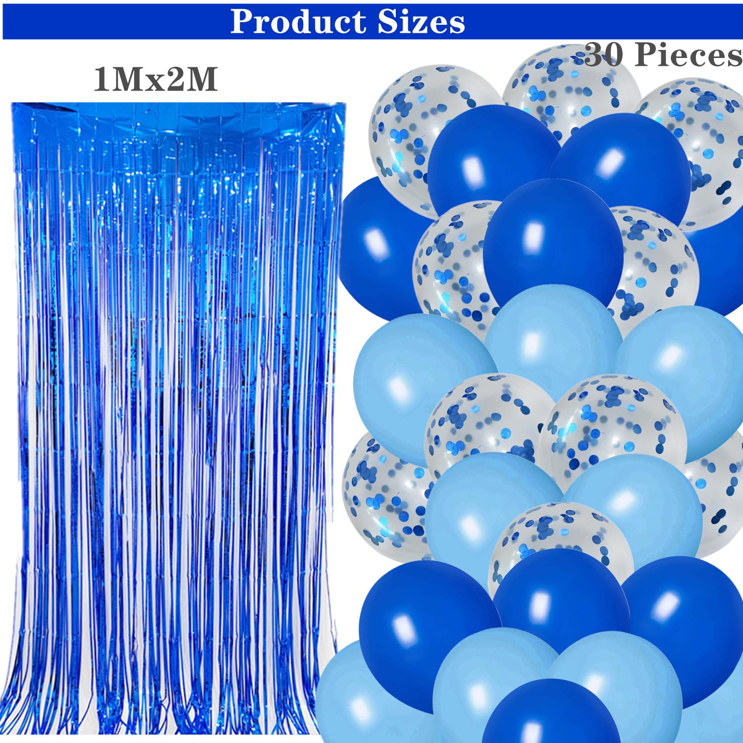 Blue 16th Birthday Decoration Set - Banner, Number 16 Balloon, Star Balloons, Fringe Curtain & Latex Balloons