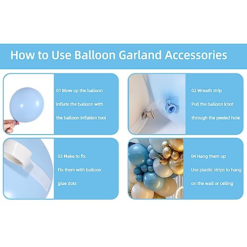 Blue Balloon Arch Kit – 165 Pieces Dusty Blue, Ocean Blue & Gold Balloons for Baby Shower or Birthday Party