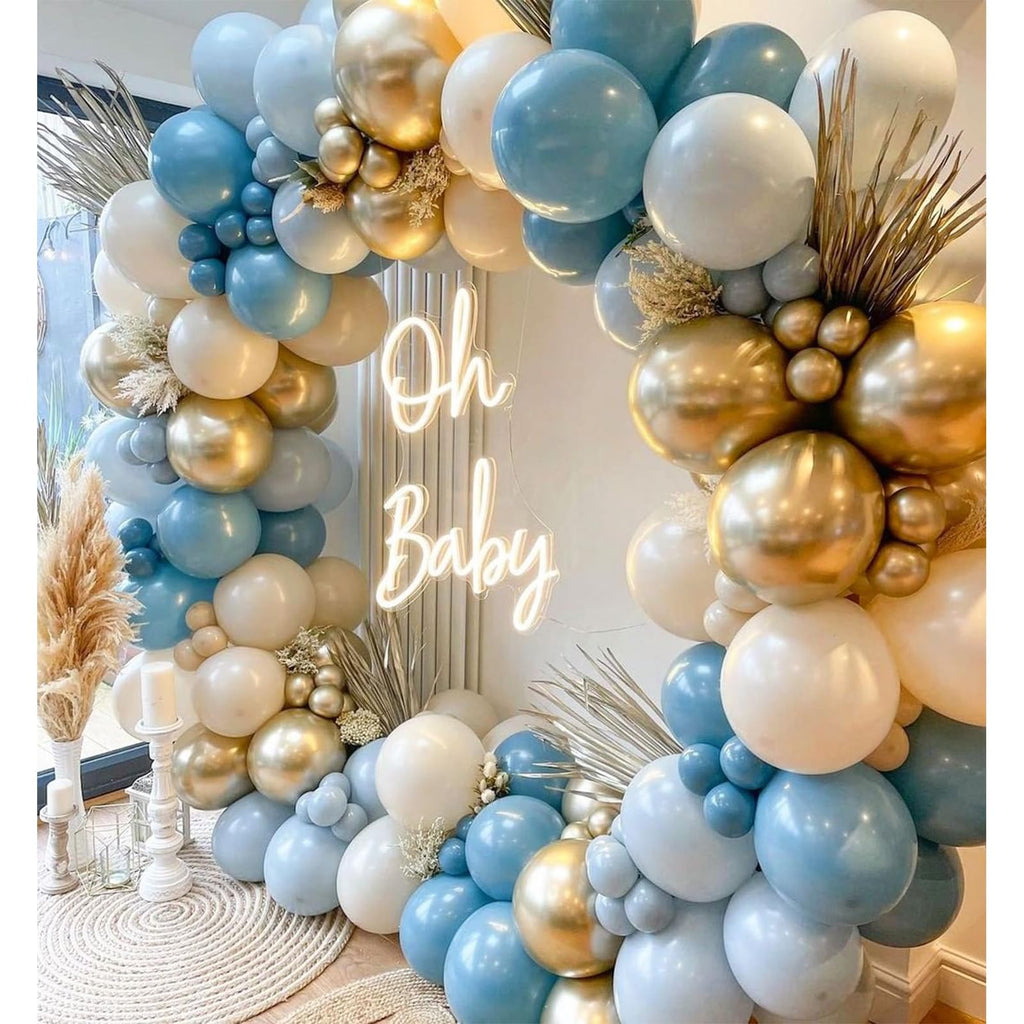 Blue Balloon Arch Kit – 165 Pieces Dusty Blue, Ocean Blue & Gold Balloons for Baby Shower or Birthday Party
