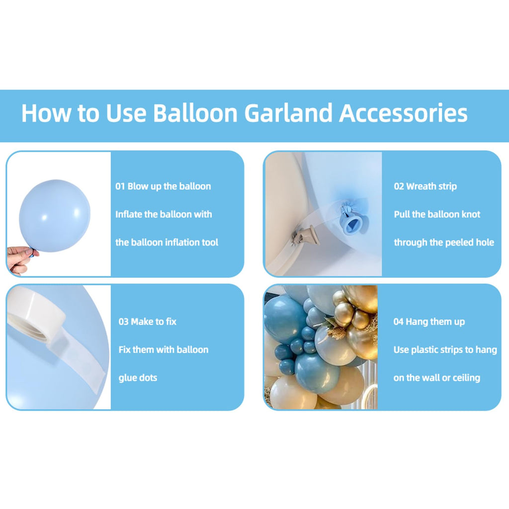Blue Balloon Arch Kit – 165 Pieces Dusty Blue, Ocean Blue & Gold Balloons for Baby Shower or Birthday Party