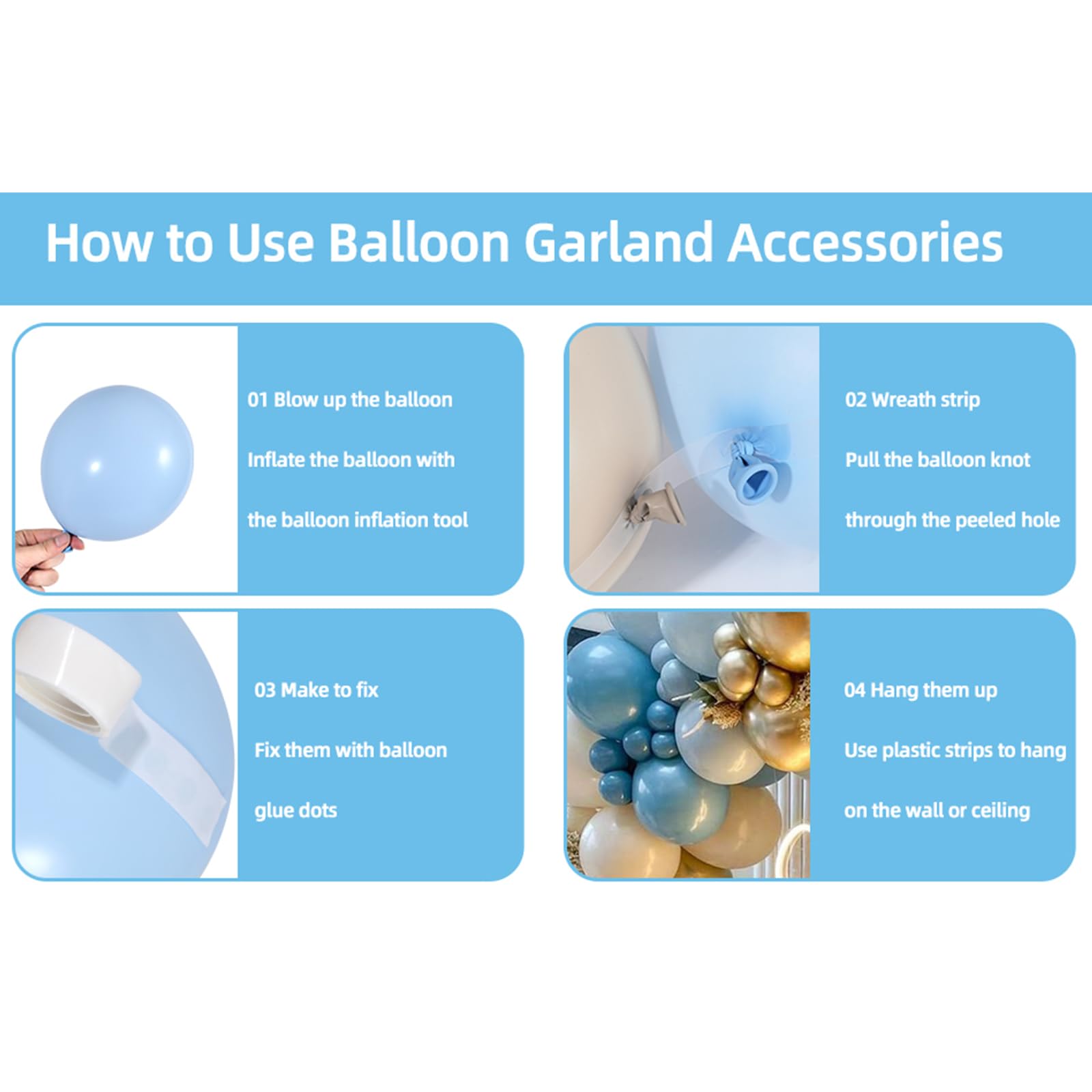 Blue Balloon Arch Kit – 165 Pieces Dusty Blue, Ocean Blue & Gold Balloons for Baby Shower or Birthday Party