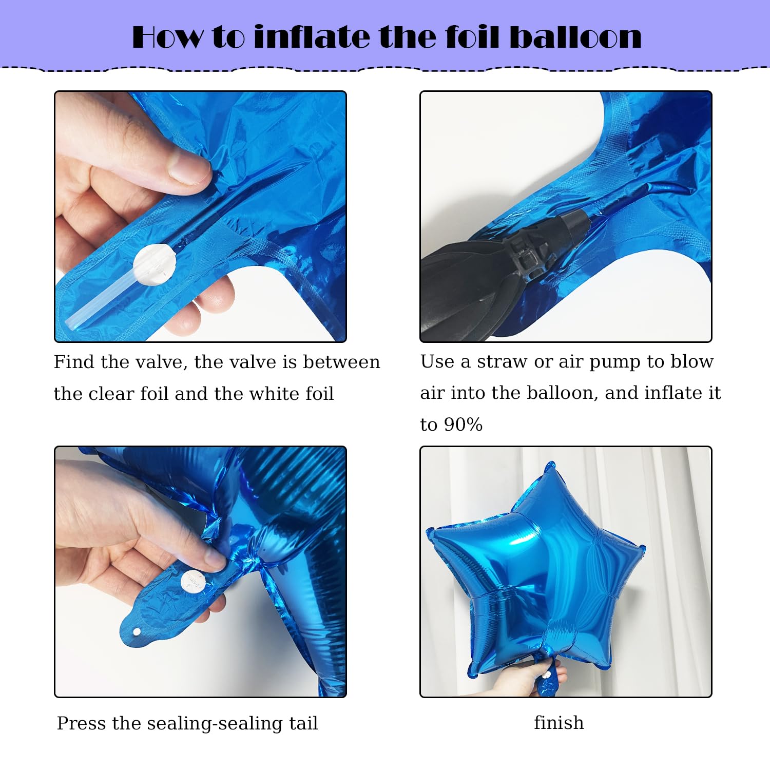 Blue Birthday Party Decorations Kit – Foil Banner, Star & Confetti Balloons, Hanging Swirls