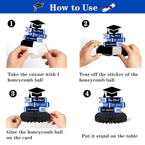 Blue Class of 2026 Graduation Decorations Kit - Backdrop, Swirls, Honeycomb Centerpieces & Balloons