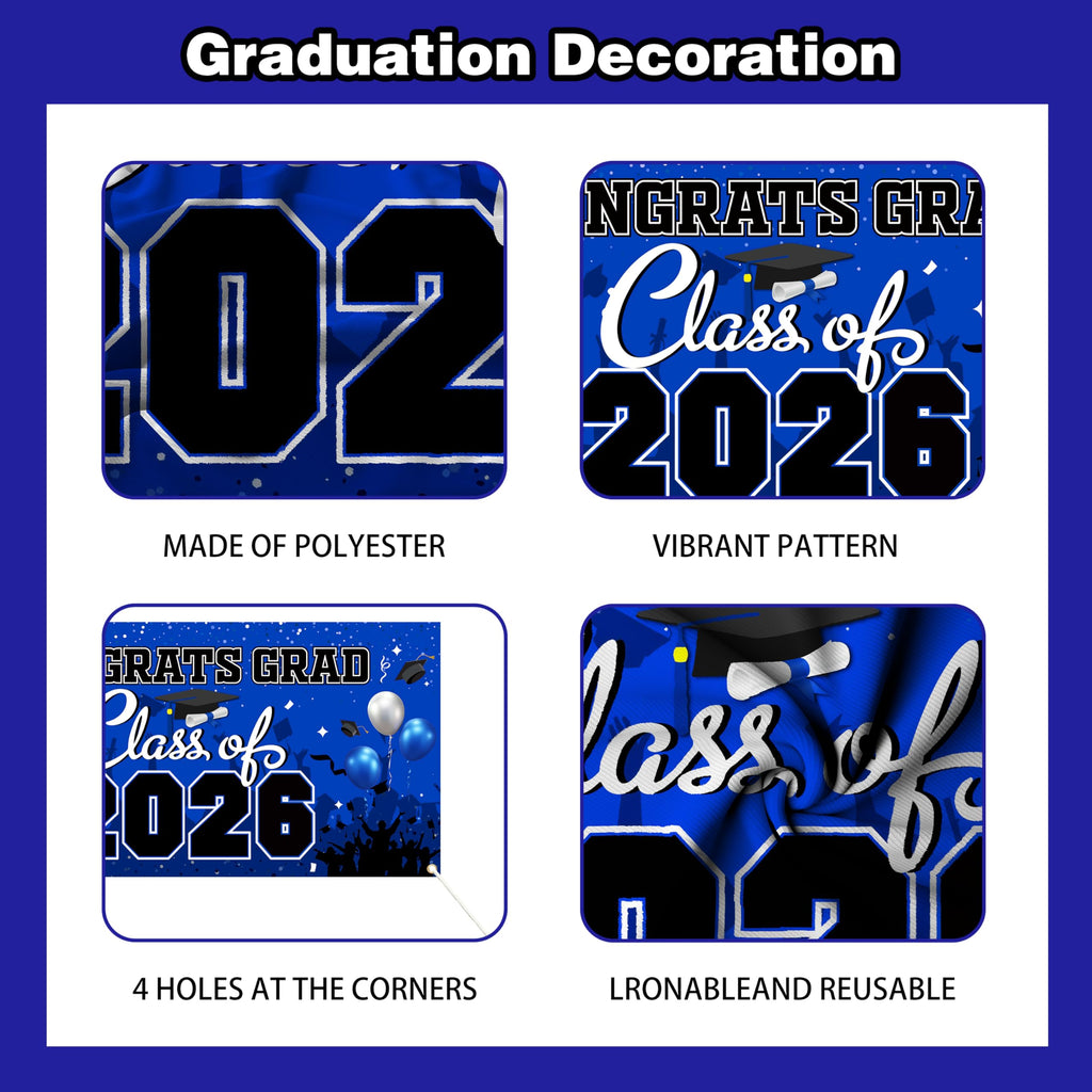 Blue Class of 2026 Graduation Decorations Kit - Backdrop, Swirls, Honeycomb Centerpieces & Balloons