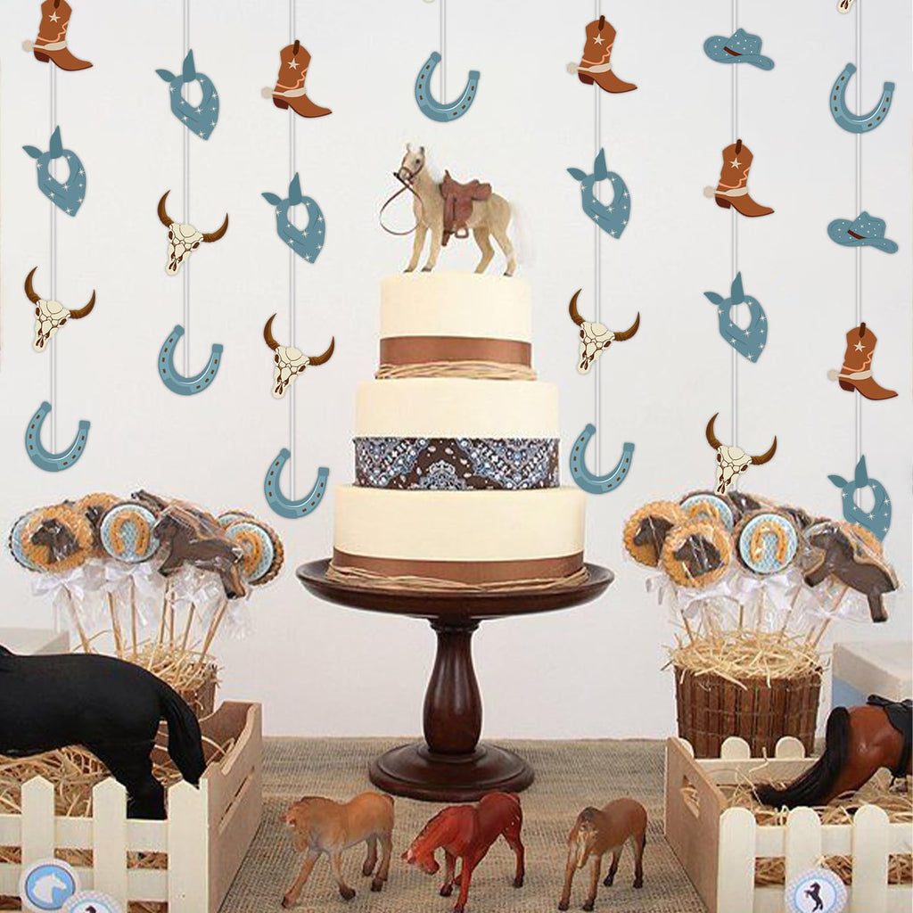 Blue Cowboy Garland 8-Pack 6.56ft Each – Western Cow Print Party Decorations for First Birthday Baby Shower Wild West Theme