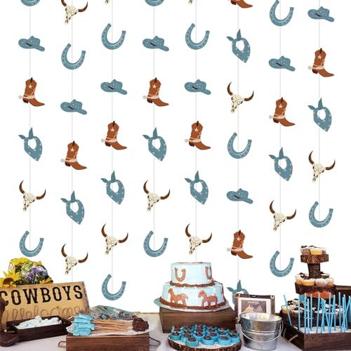 Blue Cowboy Garland 8-Pack 6.56ft Each – Western Cow Print Party Decorations for First Birthday Baby Shower Wild West Theme