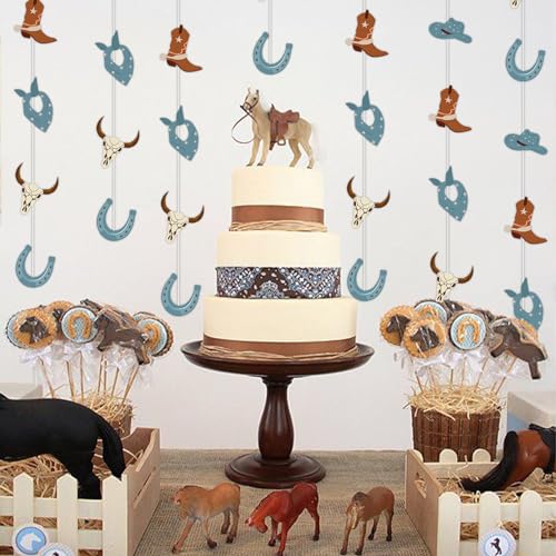 Blue Cowboy Garland 8-Pack 6.56ft Each – Western Cow Print Party Decorations for First Birthday Baby Shower Wild West Theme