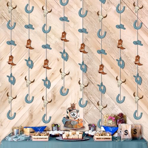 Blue Cowboy Garland 8-Pack 6.56ft Each – Western Cow Print Party Decorations for First Birthday Baby Shower Wild West Theme