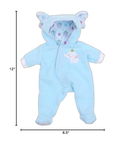 Blue Elephant Hooded Onesie for Dolls 14-16 Inch – Berenguer Boutique by JC Toys