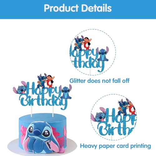 Blue Glitter Happy Birthday Cake Topper – Cute Cartoon Party Decoration for Boys & Girls