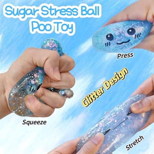 Blue Glitter Poop Stress Ball – Novelty Squishy Fidget Toy for Stress Relief by EVDERS