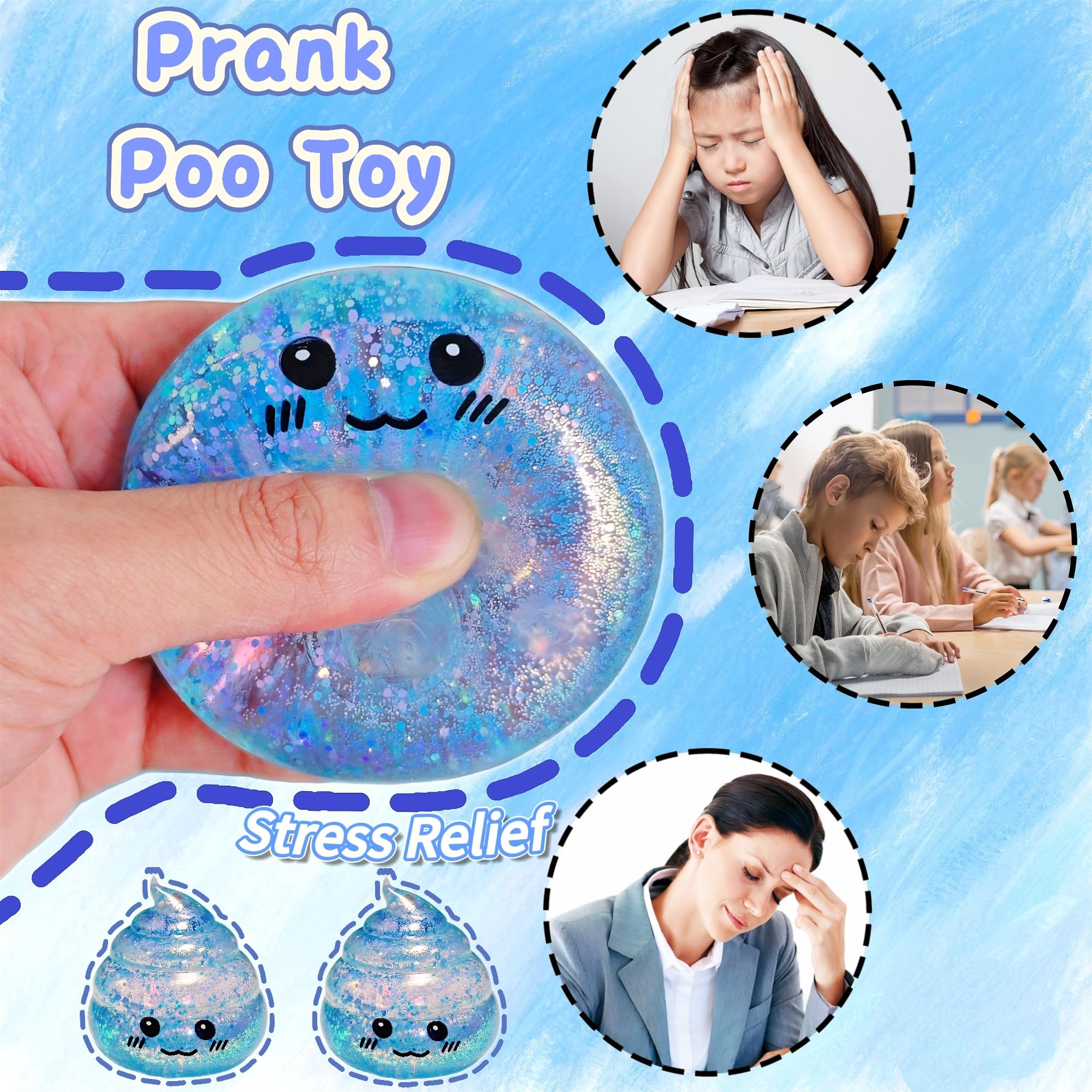 Blue Glitter Poop Stress Ball – Novelty Squishy Fidget Toy for Stress Relief by EVDERS
