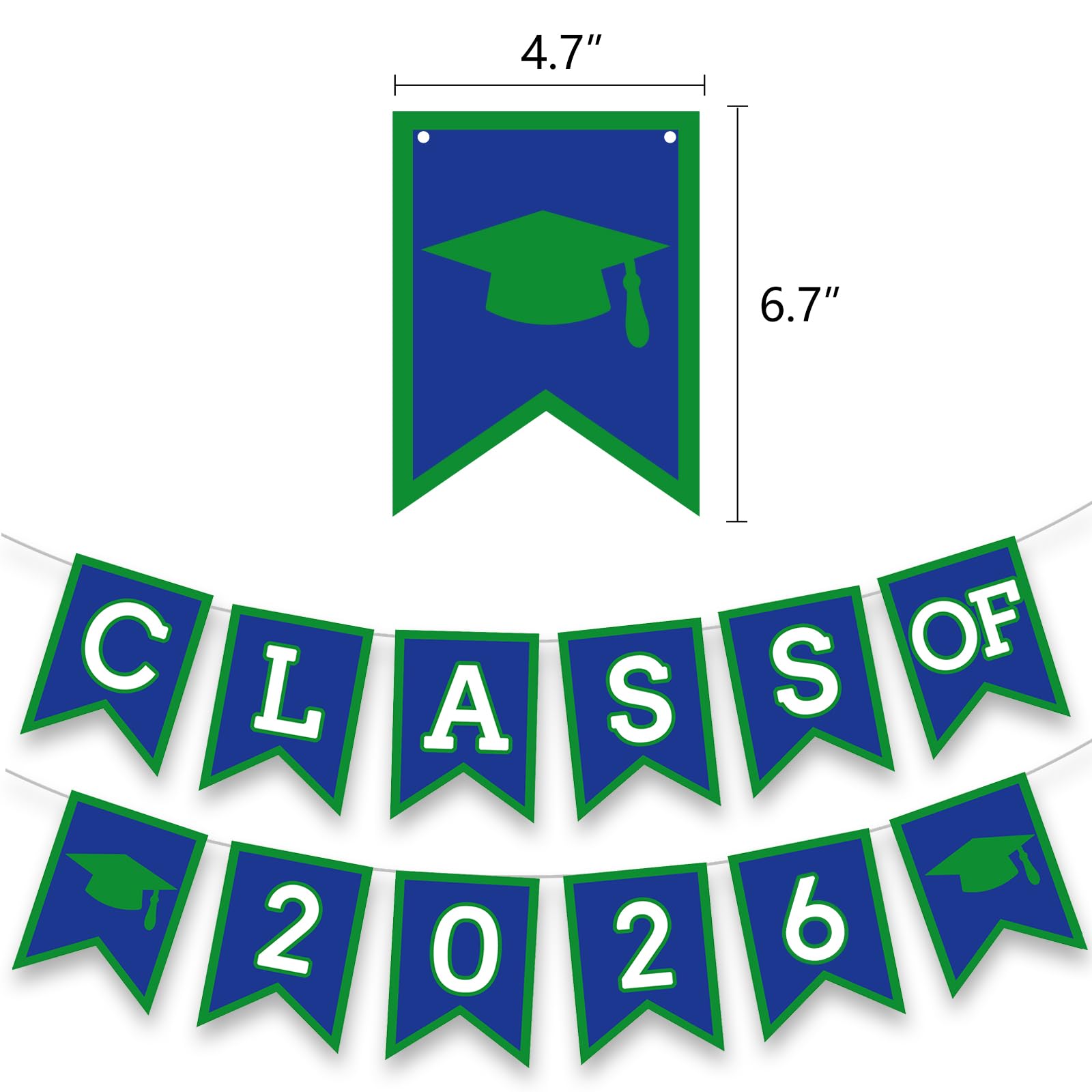 Blue Green Graduation Party Decorations Set with Banner, Pom Poms, Lanterns - Class of 2026