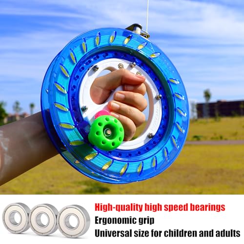 Blue Kite Reel and String Spool - 8-Inch Diameter with 1000 Feet of Line, Safety Lock, and Connectors for Easy Flying