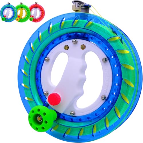 Blue Kite Reel and String Spool - 8-Inch Diameter with 1000 Feet of Line, Safety Lock, and Connectors for Easy Flying