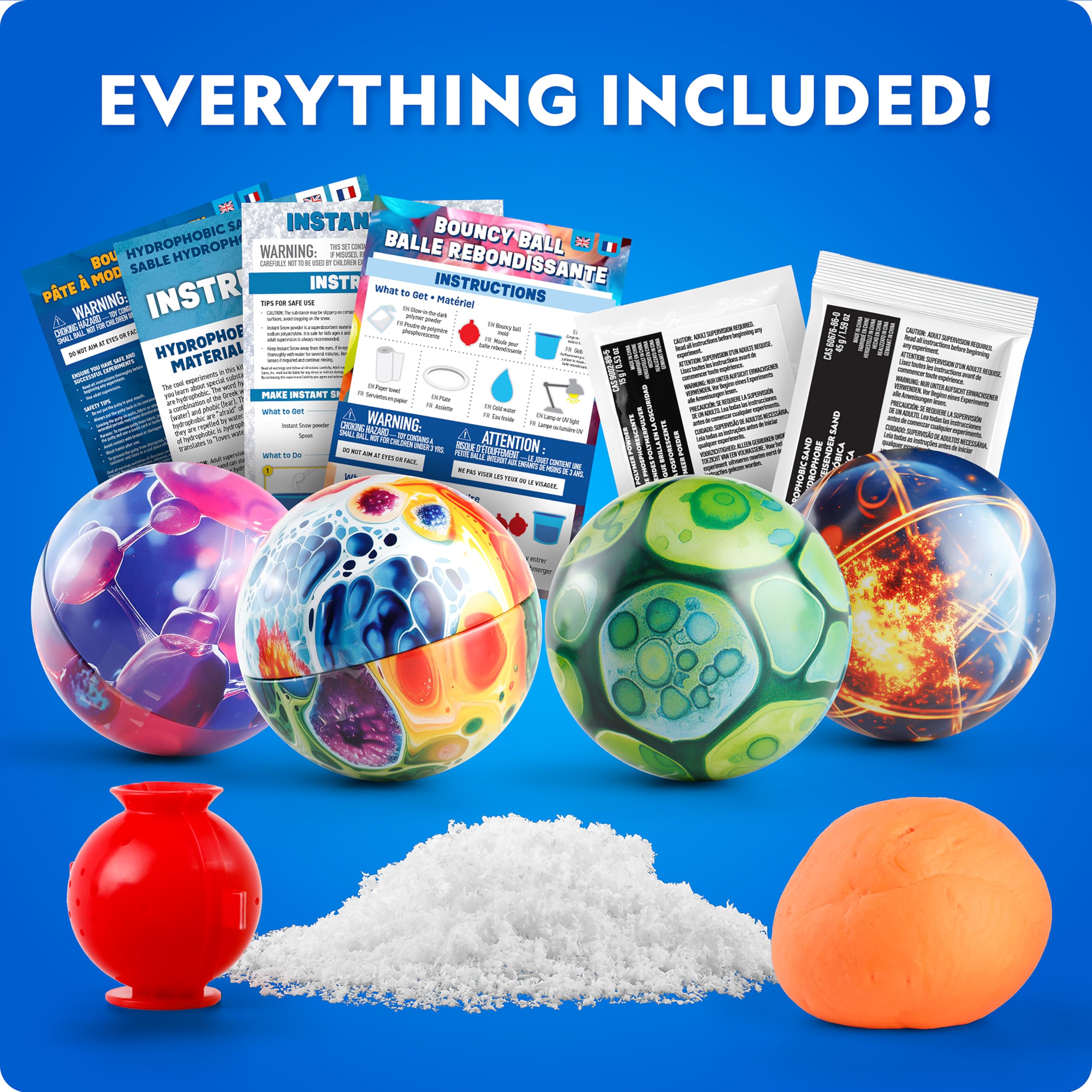 Blue Marble Science Ornament Kit – 4 Christmas Crafts with Hidden Experiments: Bouncy Ball, Instant Snow, Putty, and Hydrophobic Sand