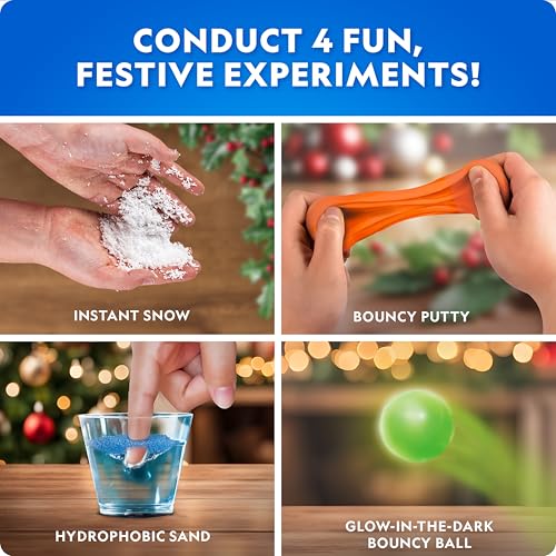 Blue Marble Science Ornament Kit – 4 Christmas Crafts with Hidden Experiments: Bouncy Ball, Instant Snow, Putty, and Hydrophobic Sand