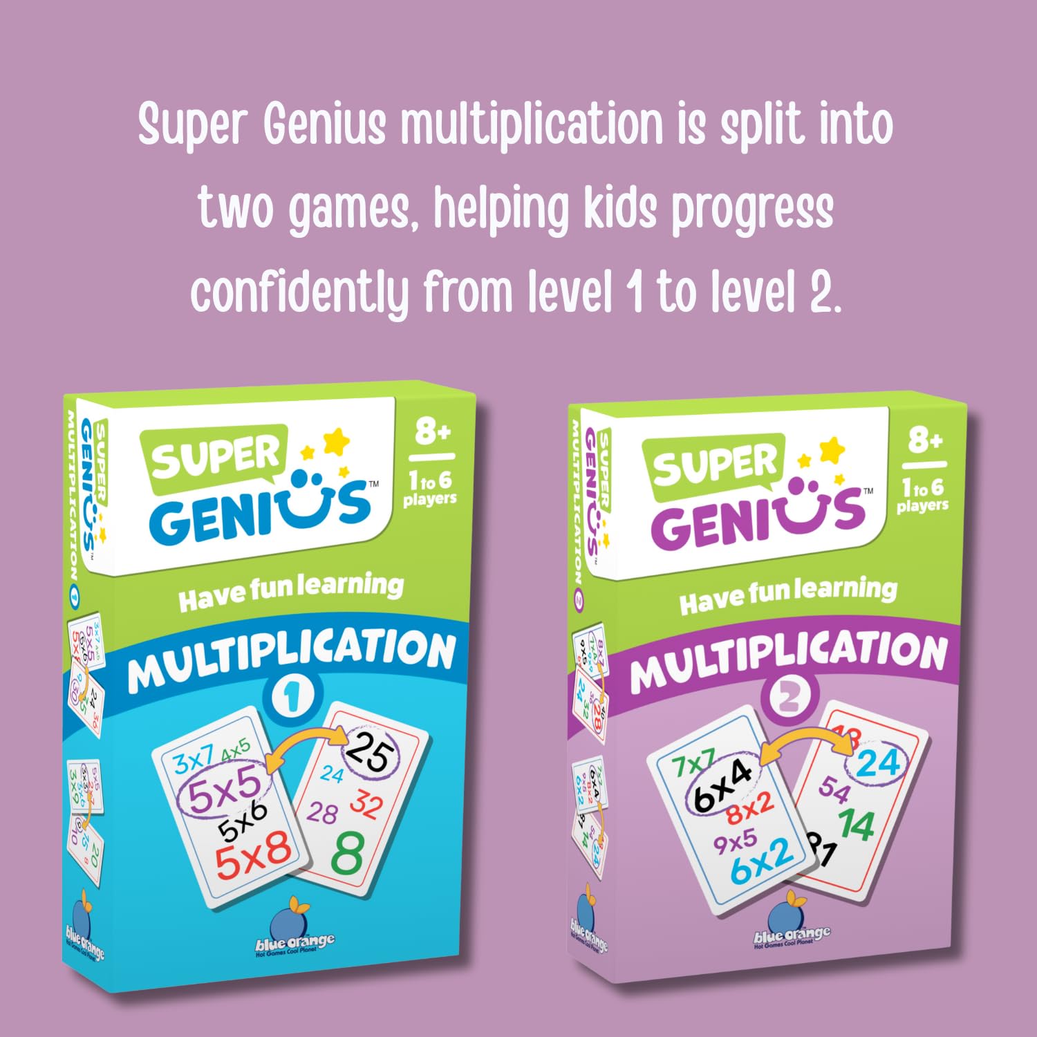 Blue Orange Super Genius Multiplication 2 Card Game – Learn Times Tables 6-9 with Fun Matching