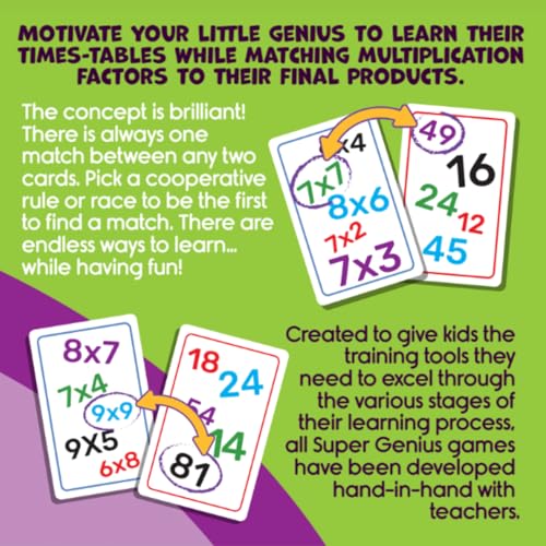 Blue Orange Super Genius Multiplication 2 Card Game – Learn Times Tables 6-9 with Fun Matching