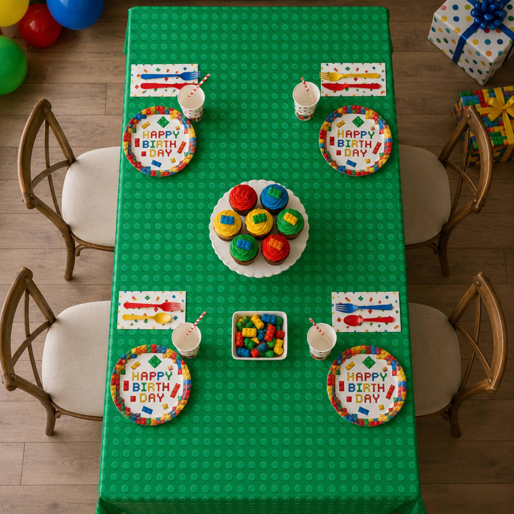 Blue Orchards Brick Table Covers (Pack of 3) – 54"x108" XL Waterproof Plastic Tablecloth for Building Blocks Birthday Parties