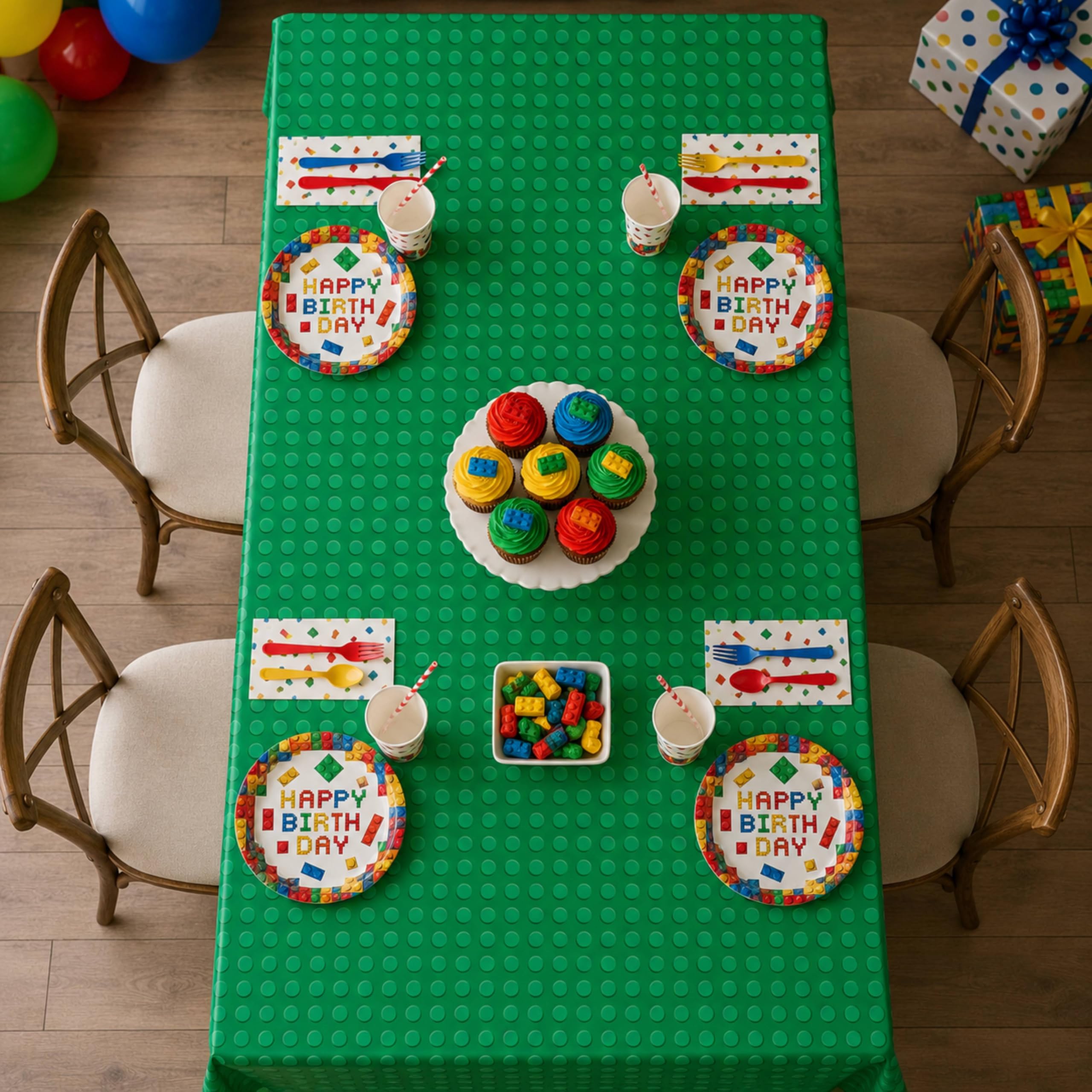 Blue Orchards Brick Table Covers (Pack of 3) – 54"x108" XL Waterproof Plastic Tablecloth for Building Blocks Birthday Parties